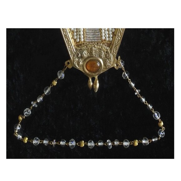 Amazing True Vintage 1920s Art Nouveau Chatelaine Bag w/ Pearls and Crystals - Picture 5 of 9